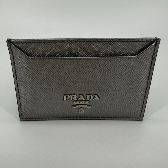 Prada Metallic Silver Saffiano Leather Card Holder - Picture 1 of 2